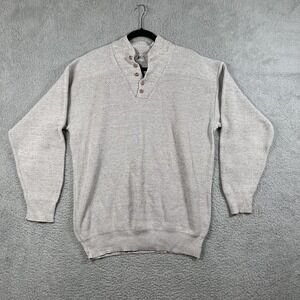 Vintage REI Sweater Mens Large Gray Cotton Button Shawl Collar Pullover 90s USA